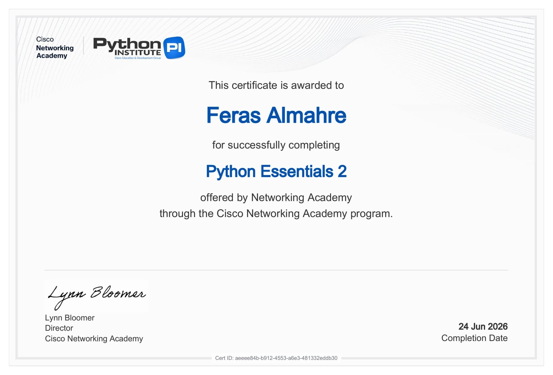 Python Essentials 2 certificate